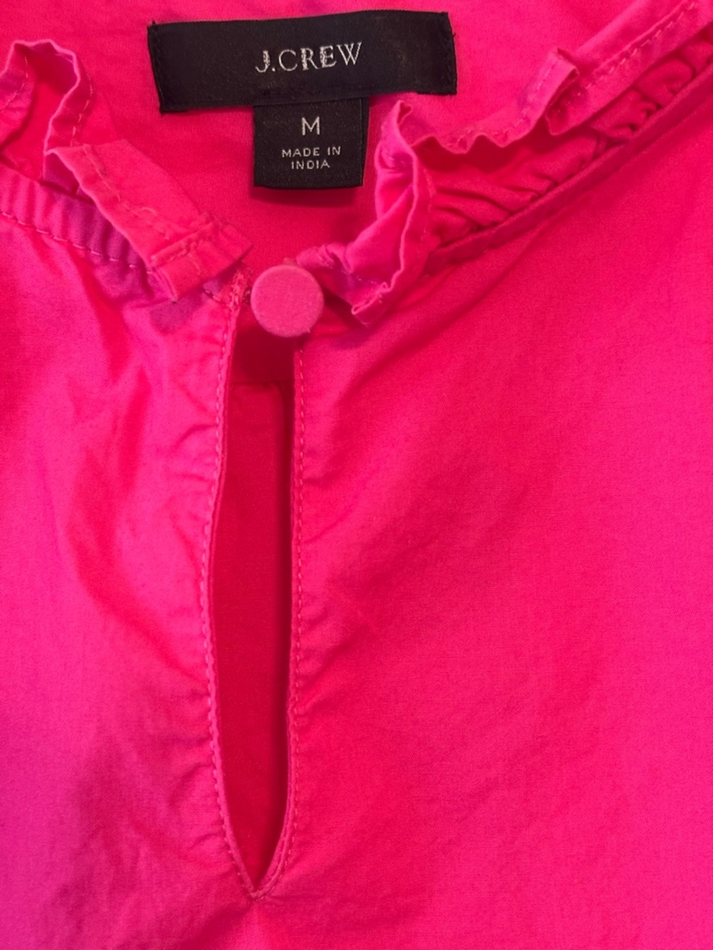 J. Crew Women’s Bright Pink Ruffle Neck Short Sleeve Blouse Sz. M - Picture 3 of 7